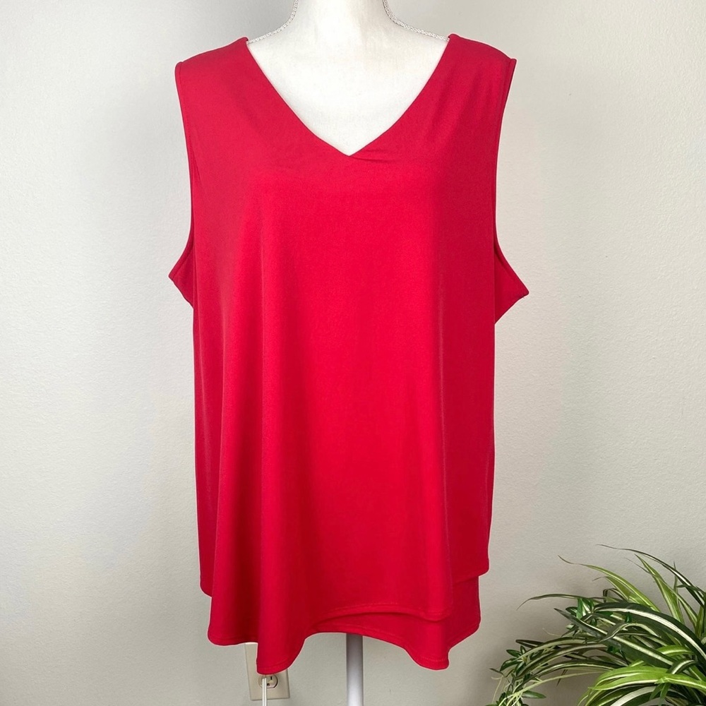 Roz & Ali, Plus Size 3X NWT Sleeveless Red V-Neck Asymmetrical/Tier